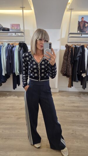 Navy Logo Cropped Knit Cardigan