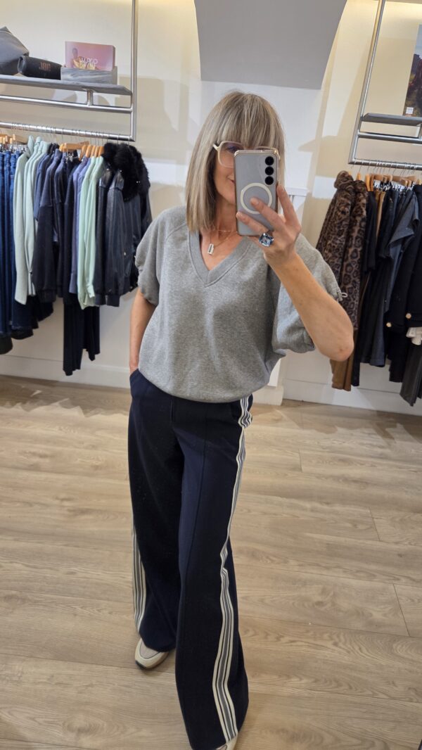 Navy Wide-Leg Trousers with Side Stripe - Image 4
