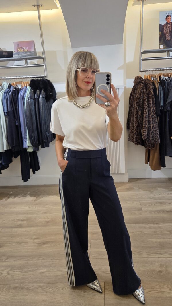 Navy Wide-Leg Trousers with Side Stripe - Image 2