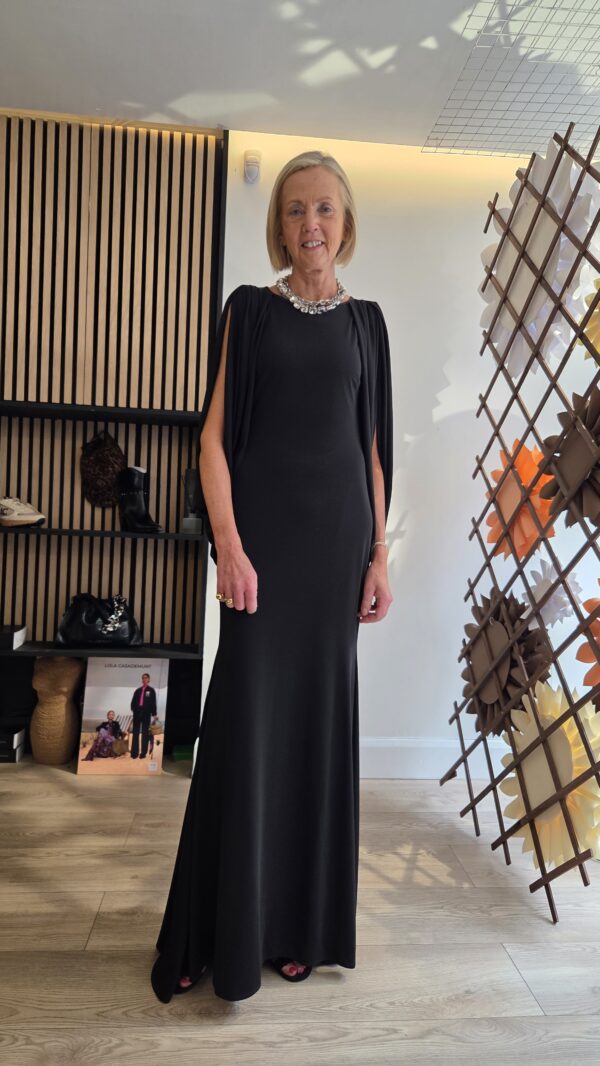Black Silk Jersey Maxidress with Split Sleeve & Open Back - Image 6