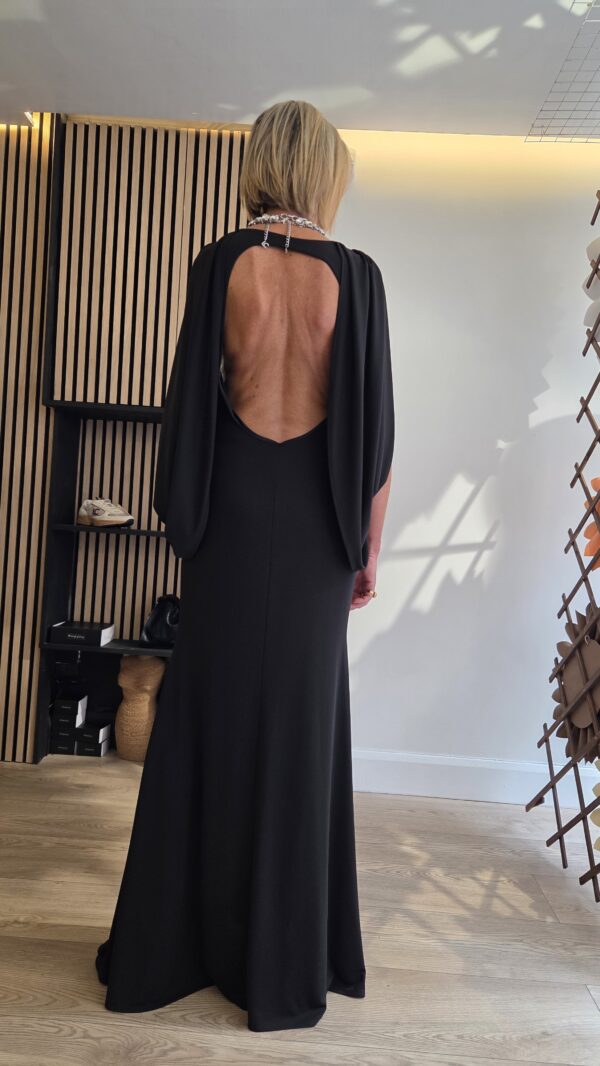 Black Silk Jersey Maxidress with Split Sleeve & Open Back - Image 8