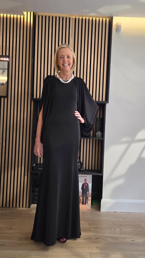 Black Silk Jersey Maxidress with Split Sleeve & Open Back - Image 10