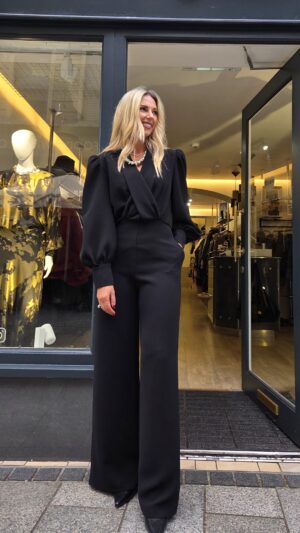 Black Wrap-Effect Jumpsuit with Blouson Sleeve