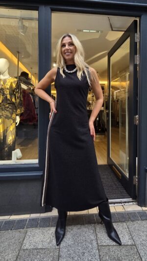 Black Lurex Sleeveless Maxidress with Side Stripe