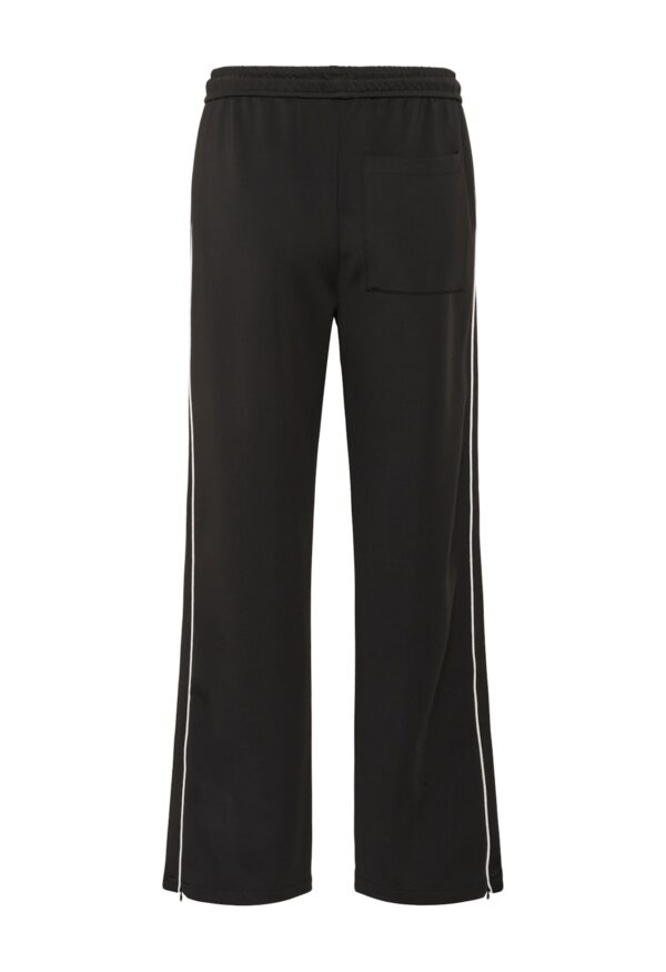Black Track Pants with White Piping and Zip on Cuff Seam - Image 8