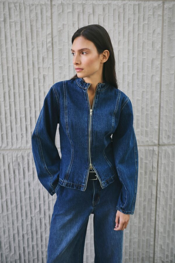 Denim Jacket with Double-Zip & Balloon Sleeve - Image 6