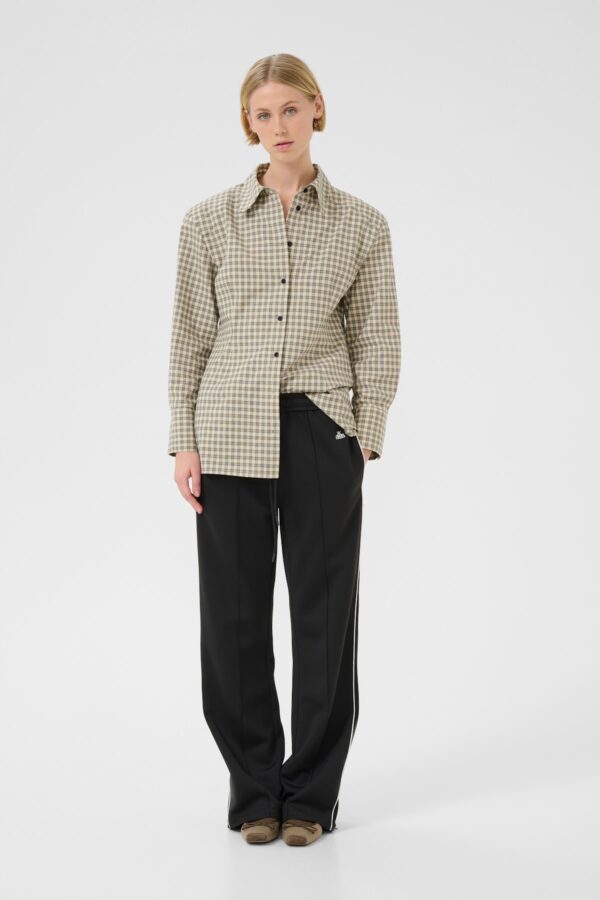 Black Track Pants with White Piping and Zip on Cuff Seam - Image 4