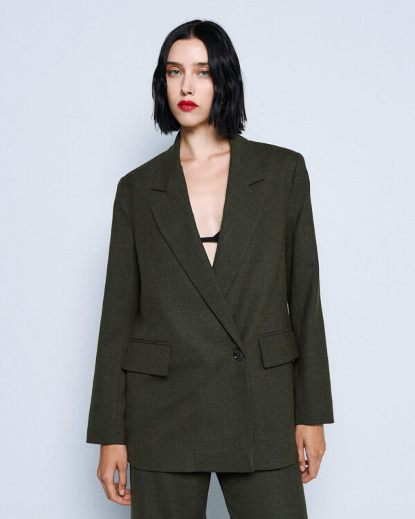 Military Green Over-Sized Longline Blazer - Image 3