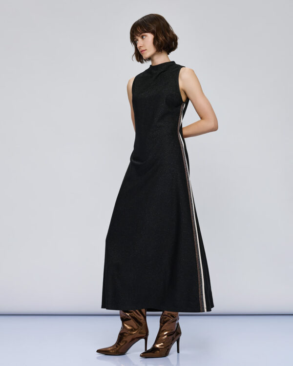 Black Lurex Sleeveless Maxidress with Side Stripe - Image 2