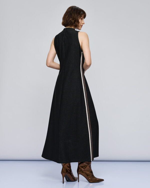 Black Lurex Sleeveless Maxidress with Side Stripe - Image 4