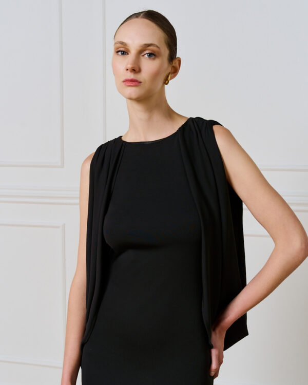 Black Silk Jersey Maxidress with Split Sleeve & Open Back - Image 2
