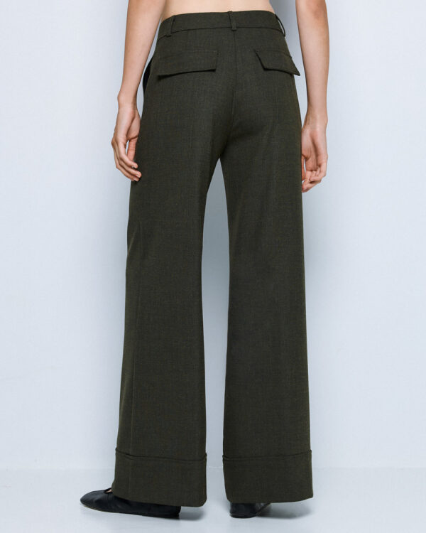 Military Green Tailored Wide-Leg Trousers - Image 4