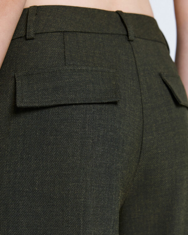 Military Green Tailored Wide-Leg Trousers - Image 2