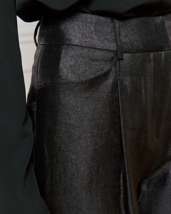 Black High-Waisted Shimmer Trousers with Front Pleats - Image 4