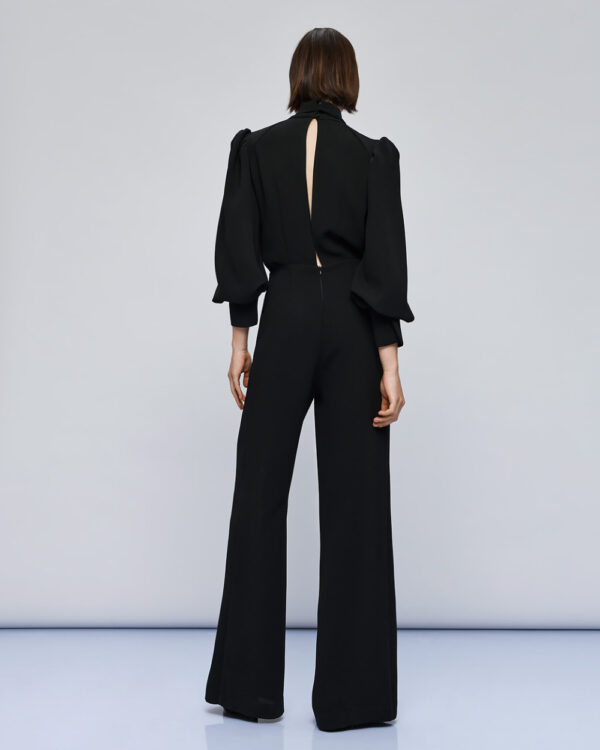 Black Wrap-Effect Jumpsuit with Blouson Sleeve - Image 4