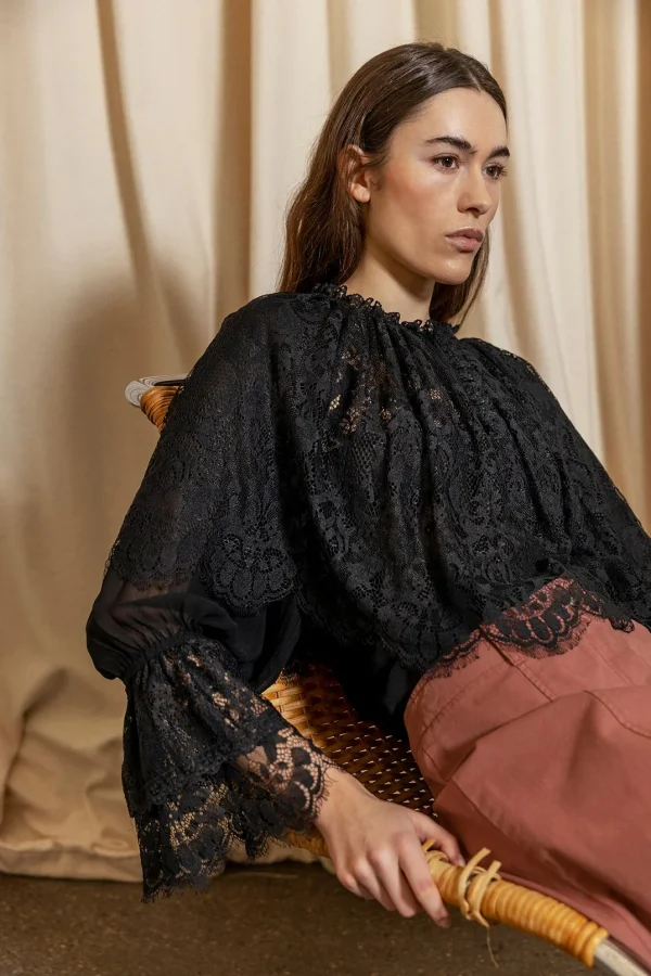 Black Lace Cape Blouse - Image 6