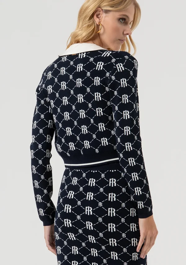 Navy Logo Cropped Knit Cardigan - Image 4