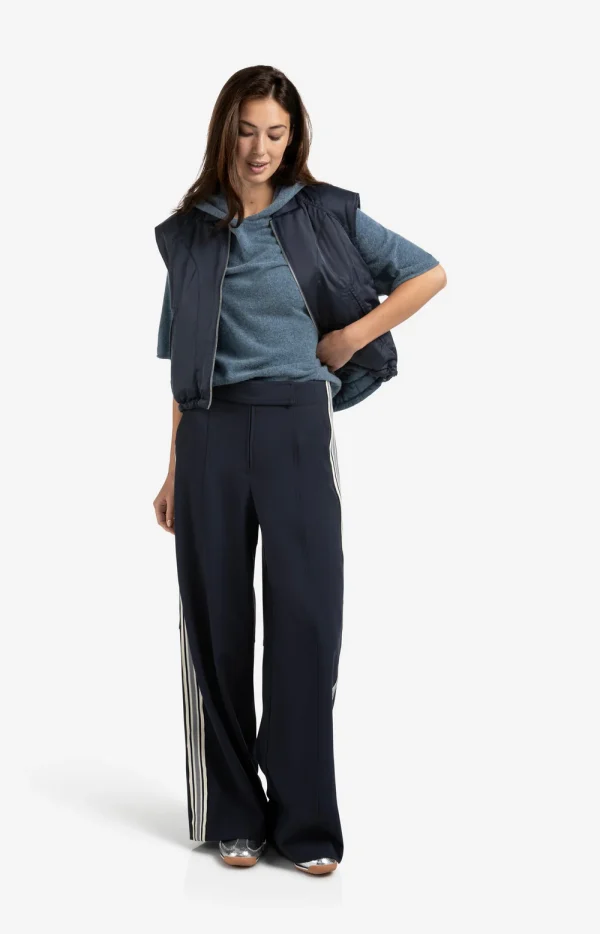 Navy Wide-Leg Trousers with Side Stripe - Image 13