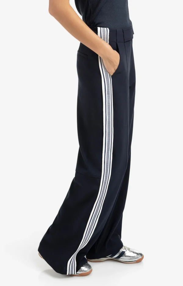 Navy Wide-Leg Trousers with Side Stripe - Image 10