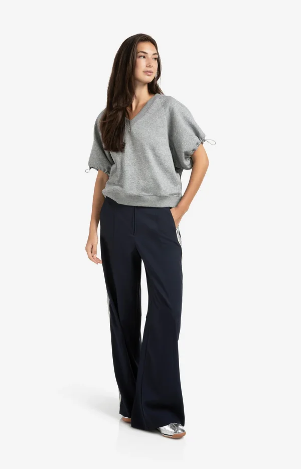 Navy Wide-Leg Trousers with Side Stripe - Image 12