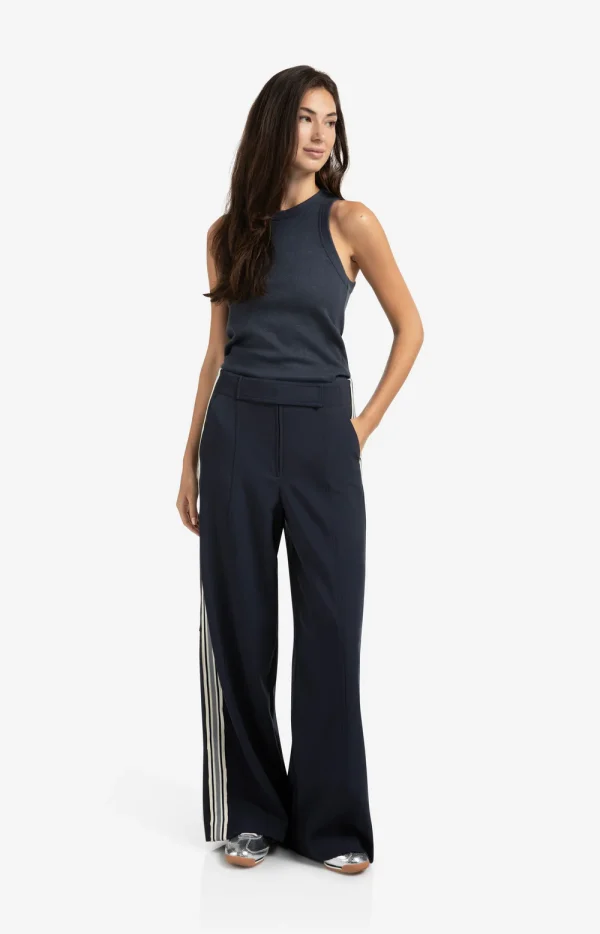 Navy Wide-Leg Trousers with Side Stripe - Image 14