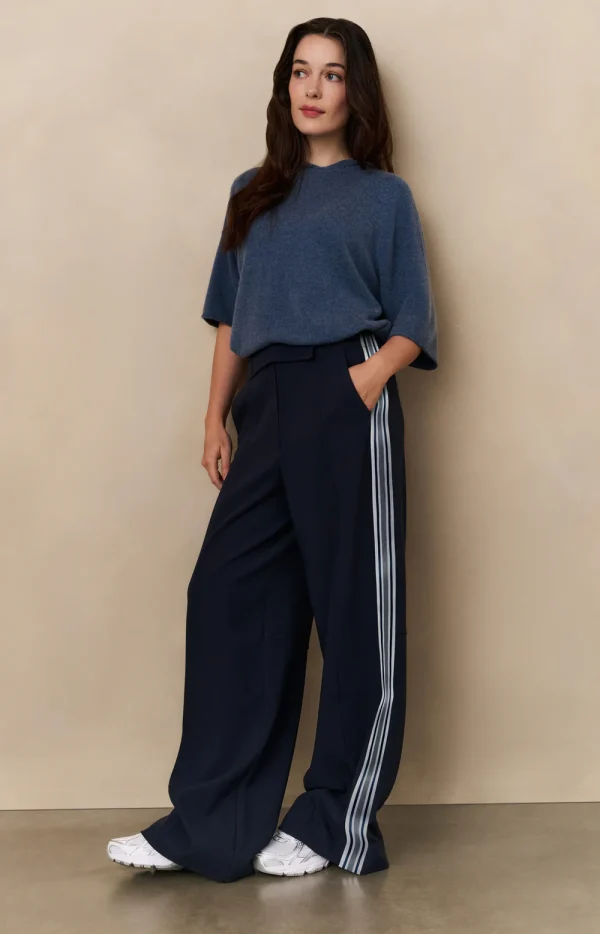 Navy Wide-Leg Trousers with Side Stripe - Image 7