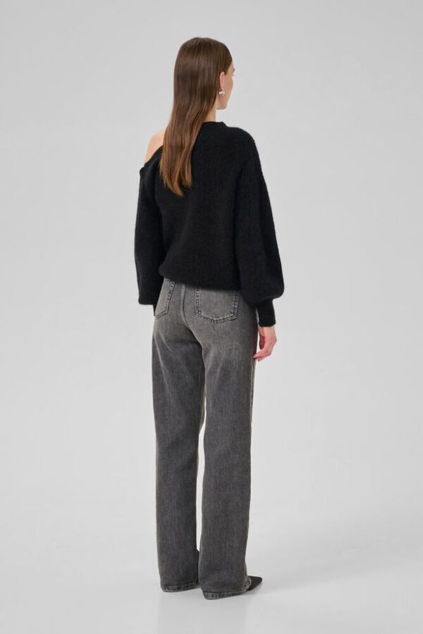 Black Mohair Off-Shoulder Jumper with Blouson Sleeve - Image 4