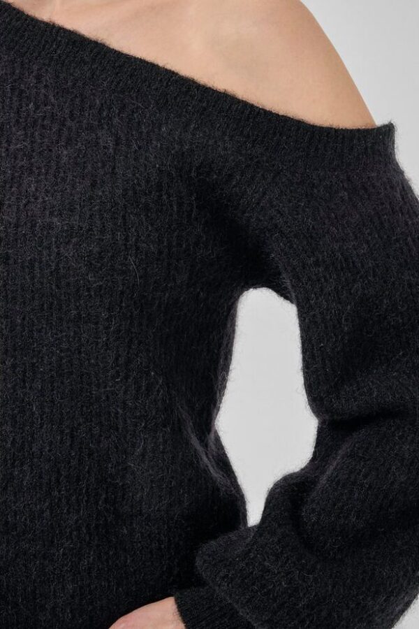 Black Mohair Off-Shoulder Jumper with Blouson Sleeve - Image 2