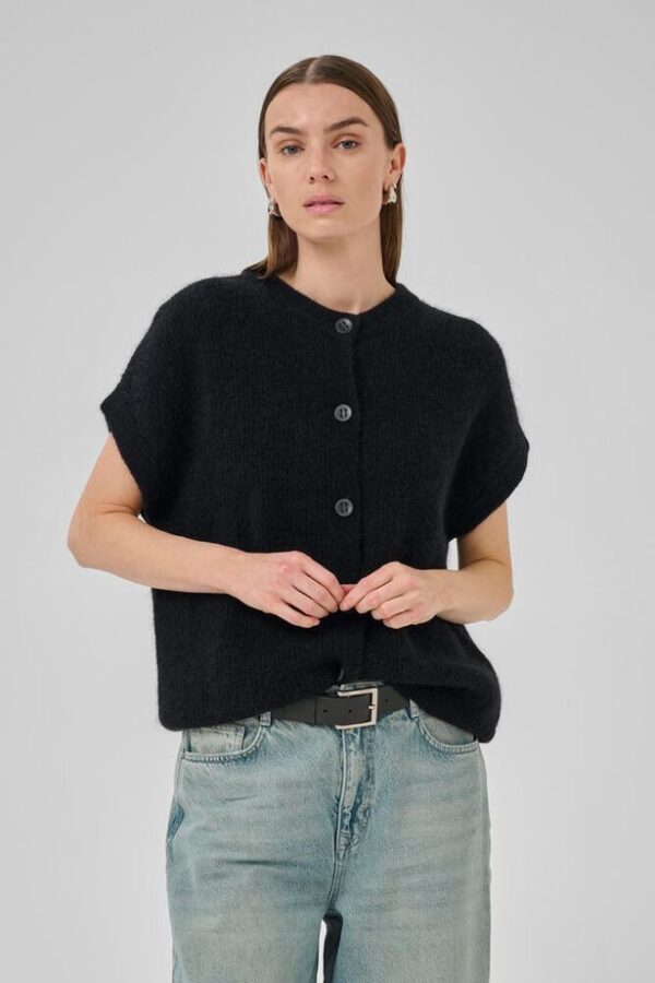 Black Sleeveless Mohair Cardigan - Image 7