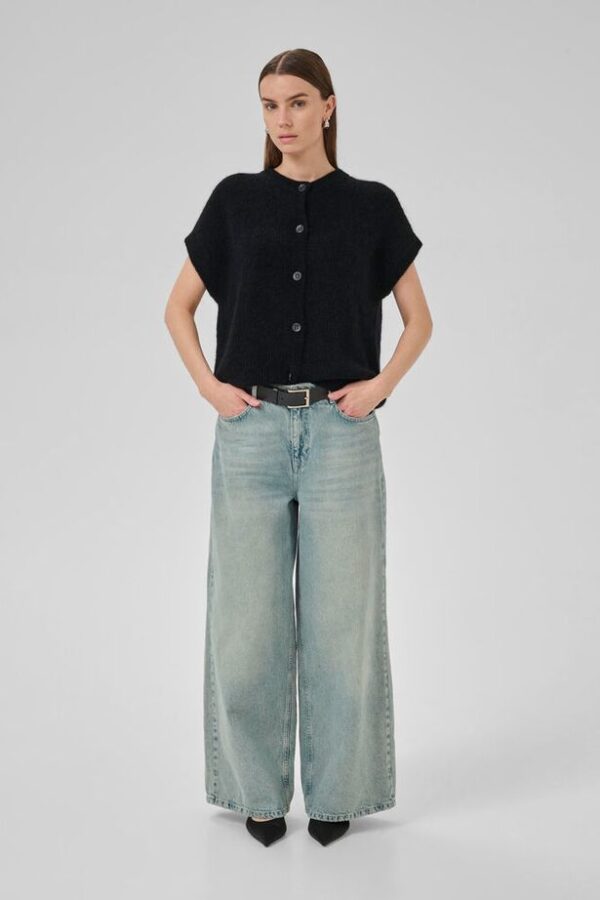 Black Sleeveless Mohair Cardigan - Image 3