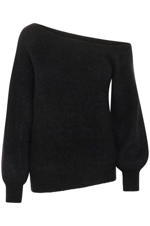 Black Mohair Off-Shoulder Jumper with Blouson Sleeve - Image 5