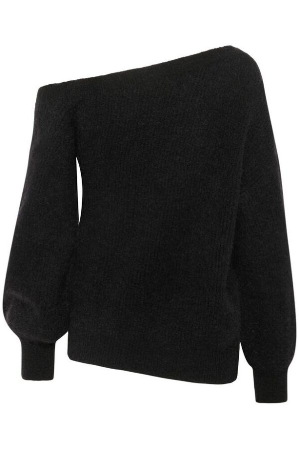 Black Mohair Off-Shoulder Jumper with Blouson Sleeve - Image 6