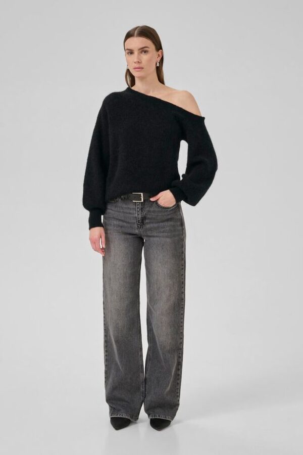 Black Mohair Off-Shoulder Jumper with Blouson Sleeve - Image 3
