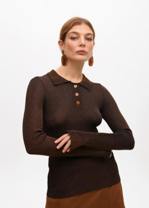 Bronze & Navy Lurex Knit with Collar
