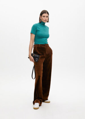 Bronze Velvet Wide-Leg Trousers
