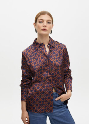Orange & Navy Logo Print Shirt