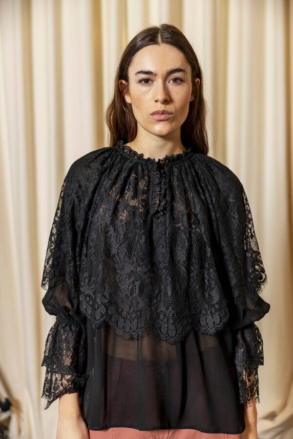 Black Lace Cape Blouse - Image 2