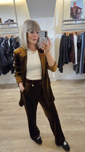 Bronze Velvet Wide-Leg Trousers