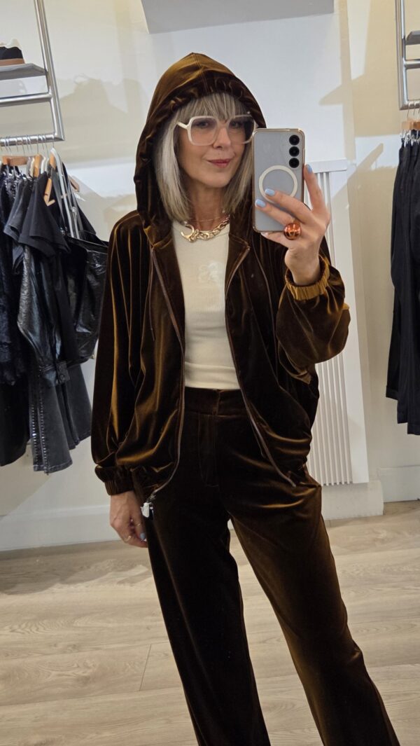 Bronze Velvet Zip-Up with Hood - Image 10