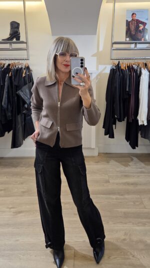 Mink Knit Zipped Cardigan