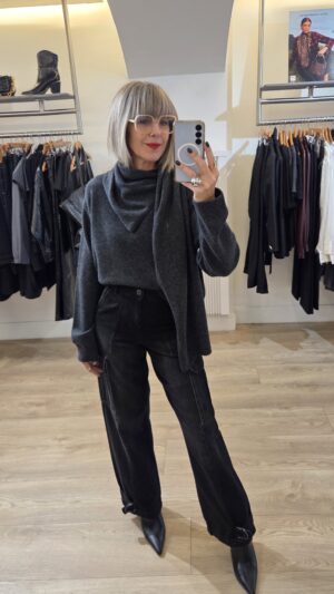 Grey Charcoal 100% Wool Knit with Scarf