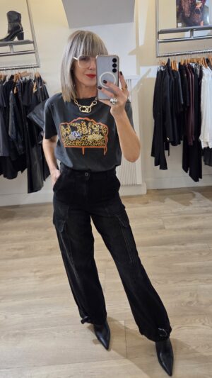 Black Faded Cargo Jeans with Ankle Belt Loops