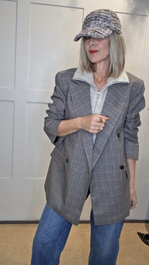 Brown & Grey Check Double-Breasted Blazer