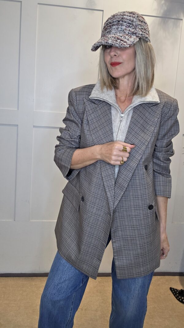 Brown & Grey Check Double-Breasted Blazer