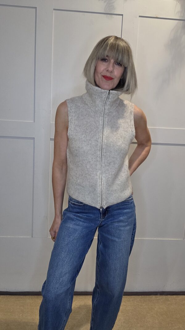 Oatmeal Double-Zipped Mohair Knit Sweater Vest - Image 10