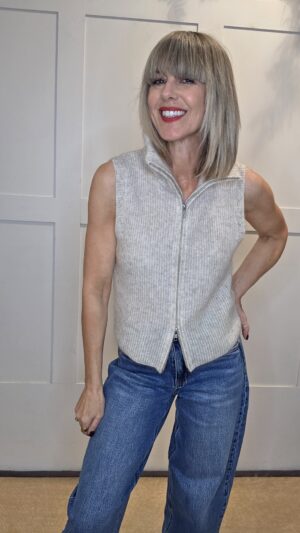 Oatmeal Double-Zipped Mohair Knit Sweater Vest