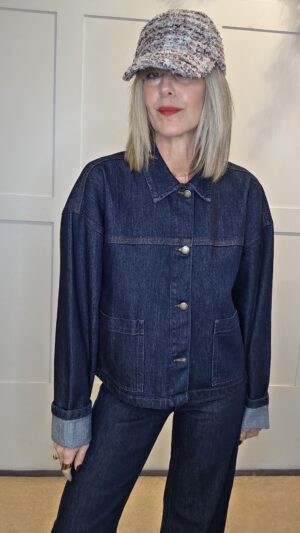 Indigo Denim Shacket with Turn-Up Sleeve