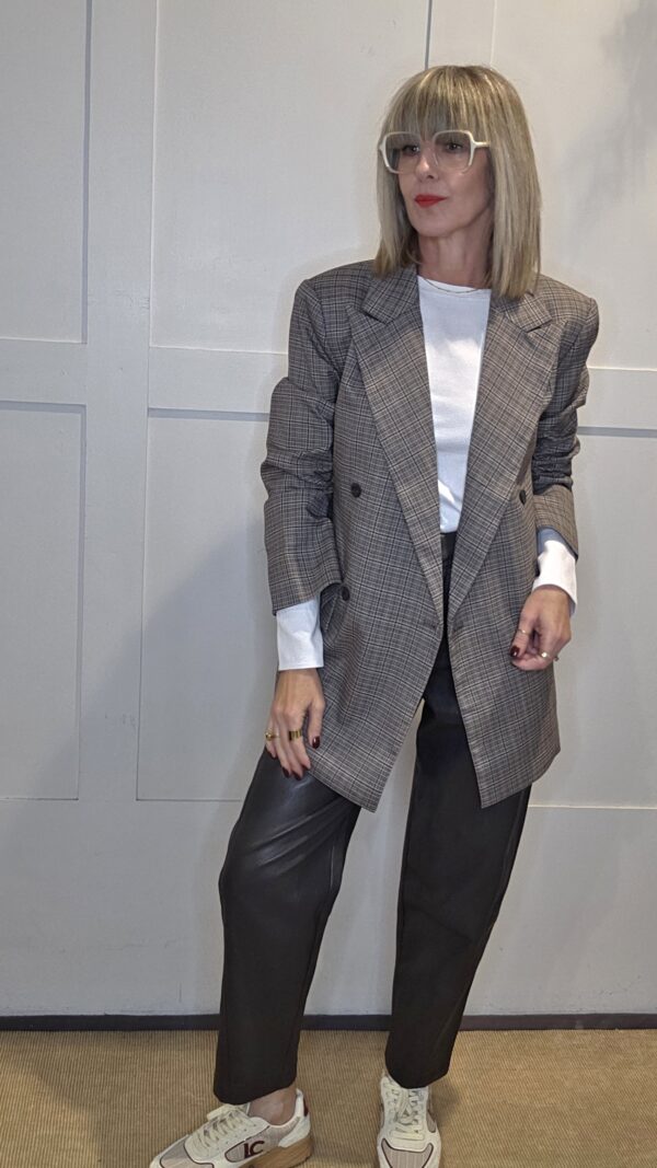 Brown & Grey Check Double-Breasted Blazer - Image 11