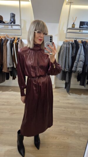 Burgundy Wetlook Maxidress with Blouson Sleeve