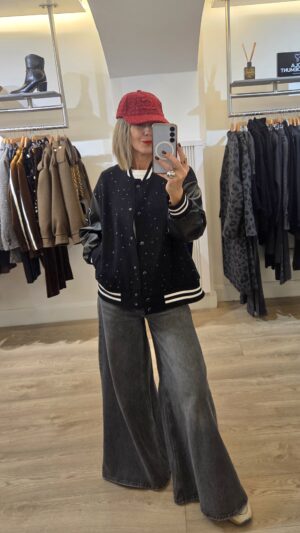 Black & White Varsity Jacket with Micro Jewel Embellishment